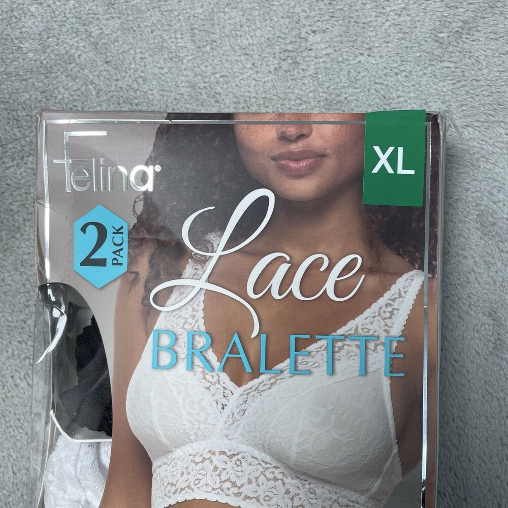 Felina Women's XL Lace Bralette White/Black Nylon H1072